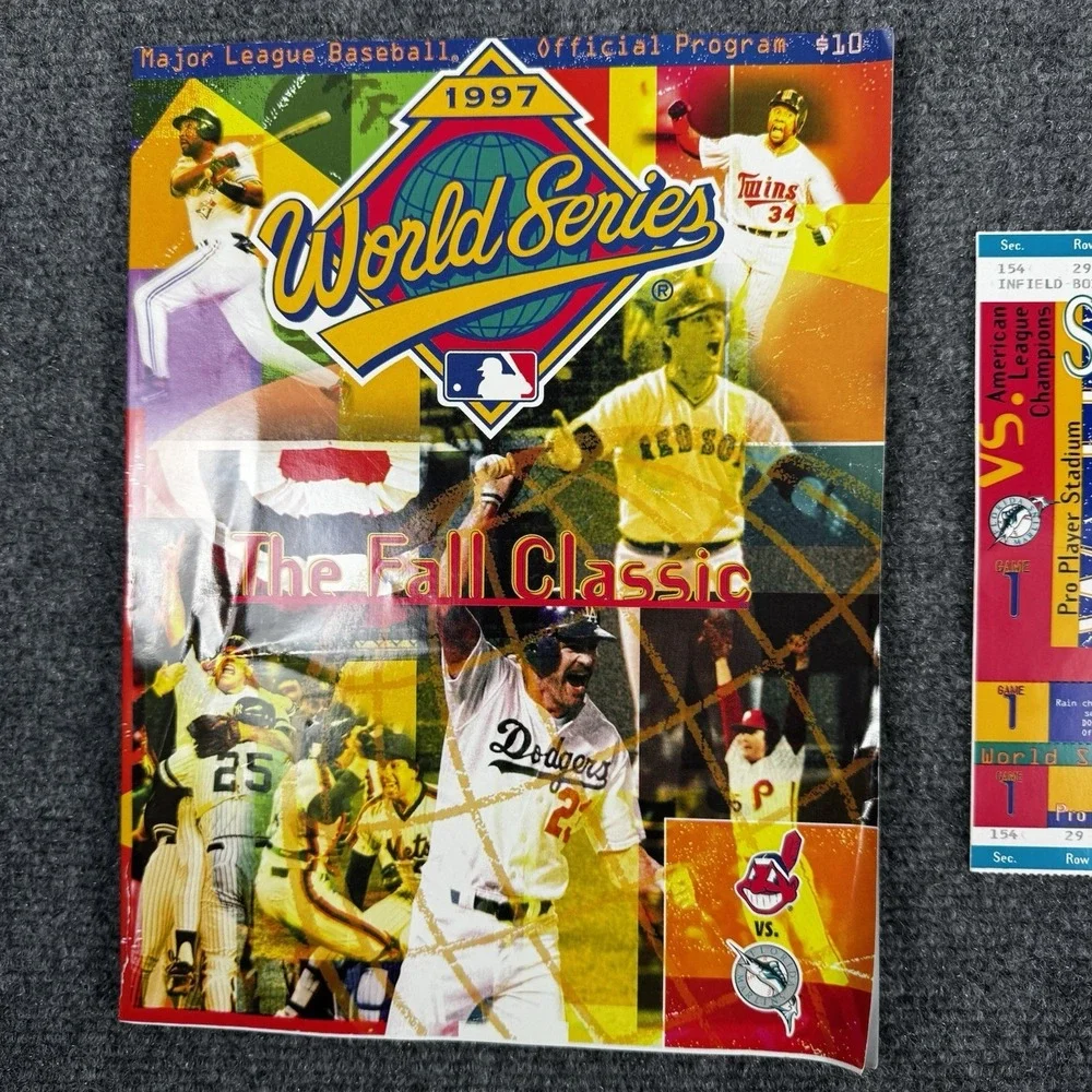 1997 World Series Game 1 Full Ticket Cleveland Indians vs Marlins + Magazine